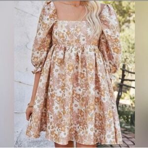 Storia Orange Puff Sleeve A-Line Mini Dress